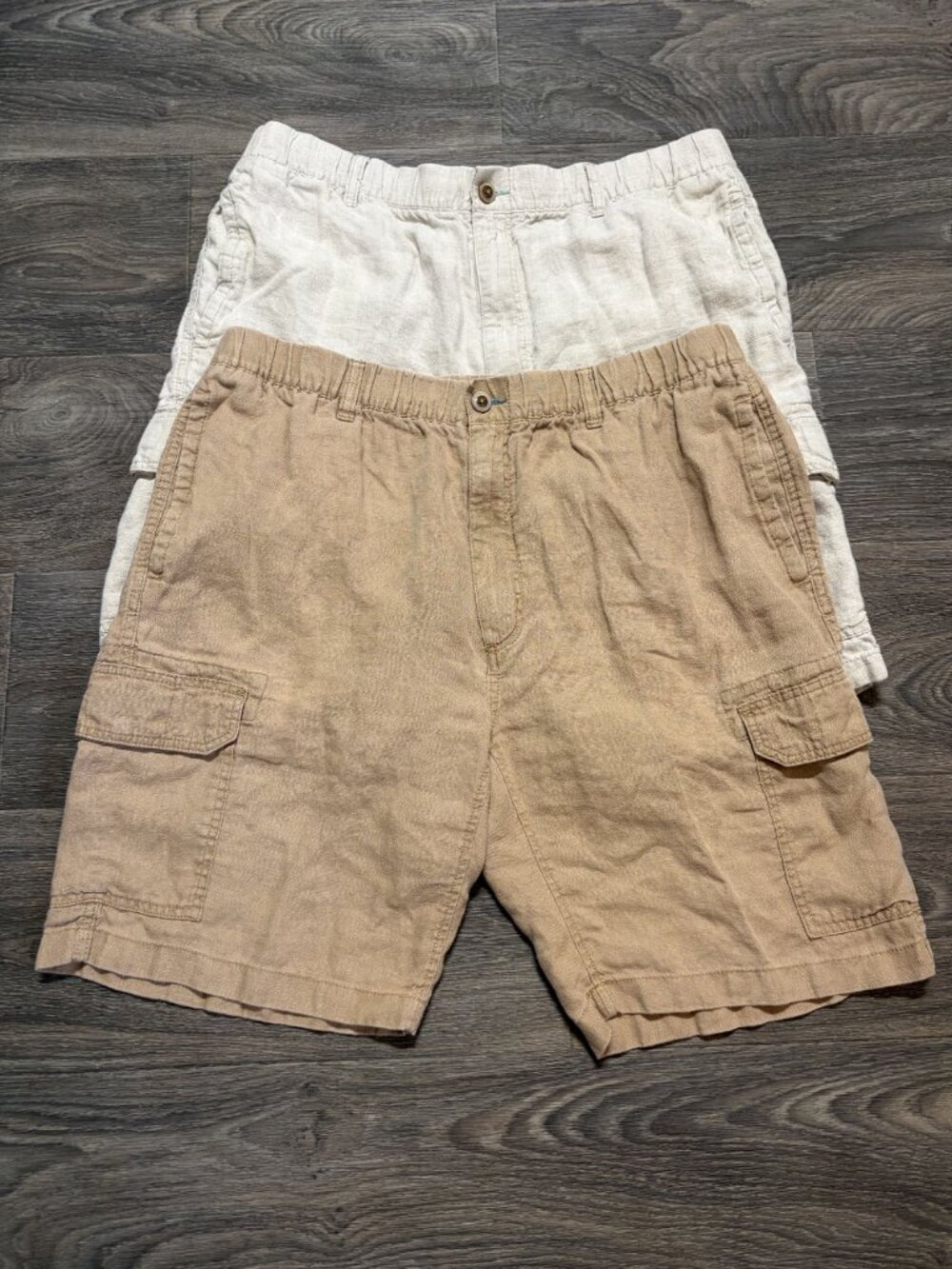 Caribbean Linen Cargo Shorts Bundle 40 Tan Beige Lightweight Resortwear Summer